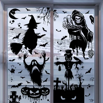 Электростатические наклейки на стену на Хэллоуин, большая Тыква Ведьмы, Наклейки на Хэллоуин, Декор на Хэллоуин, Настенное искусство своими руками для окна, двери