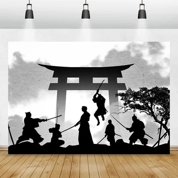 Япония Катана Самурай Фон для фотосъемки День Рождения Фон Воин Ниндзя Баннер для вечеринки по случаю Дня рождения Студийный реквизит Украшение стен